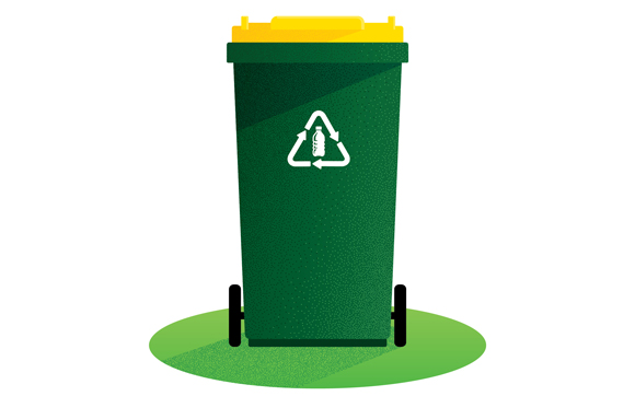 yellow recycling bin