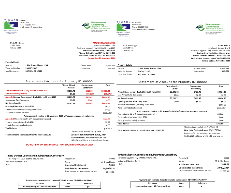 Joe and Joanne Bloggs rates bill example